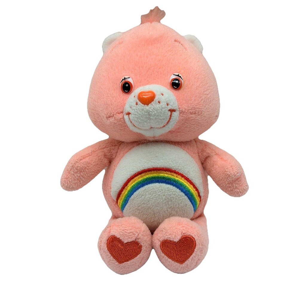 Care Bears Cheer Bear Pink 8" Plush  Rainbow Play Along 2002 Stuffed Animal Toy